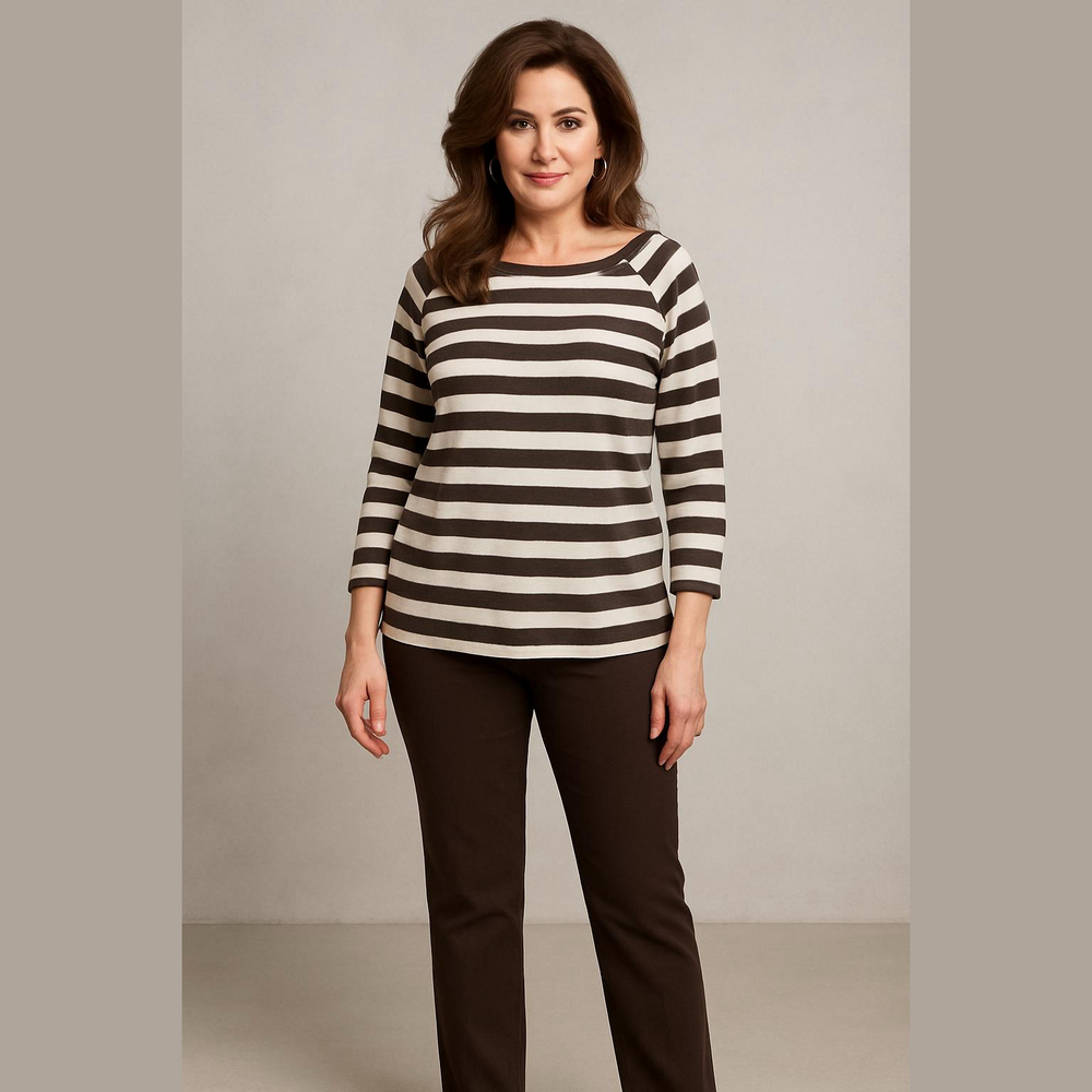 🎁LOFT Brown and White Striped Long Sleeve Top
